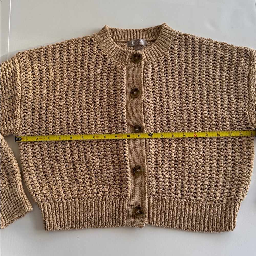 J Crew tan cardigan with open weave, NWOT, size large - Picture 3 of 6